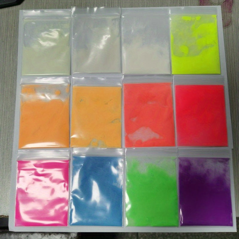 12 Color Glow In The Dark Pigment for Resin Dye Epoxy Paint Slime Nails