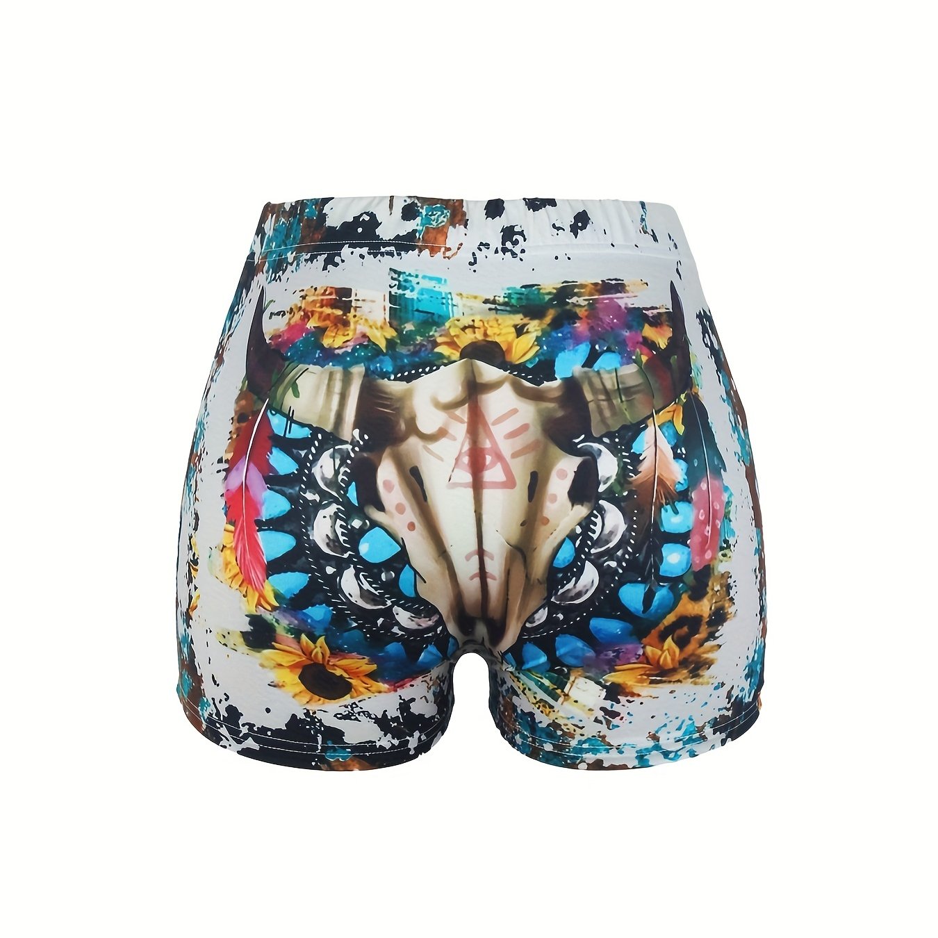 Cow Skull Print Skinny Shorts for Women