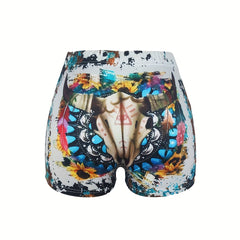 Cow Skull Print Skinny Shorts for Women