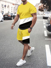 Men's 2Pcs Casual Crew Neck T-shirt & Drawstring Shorts Set
