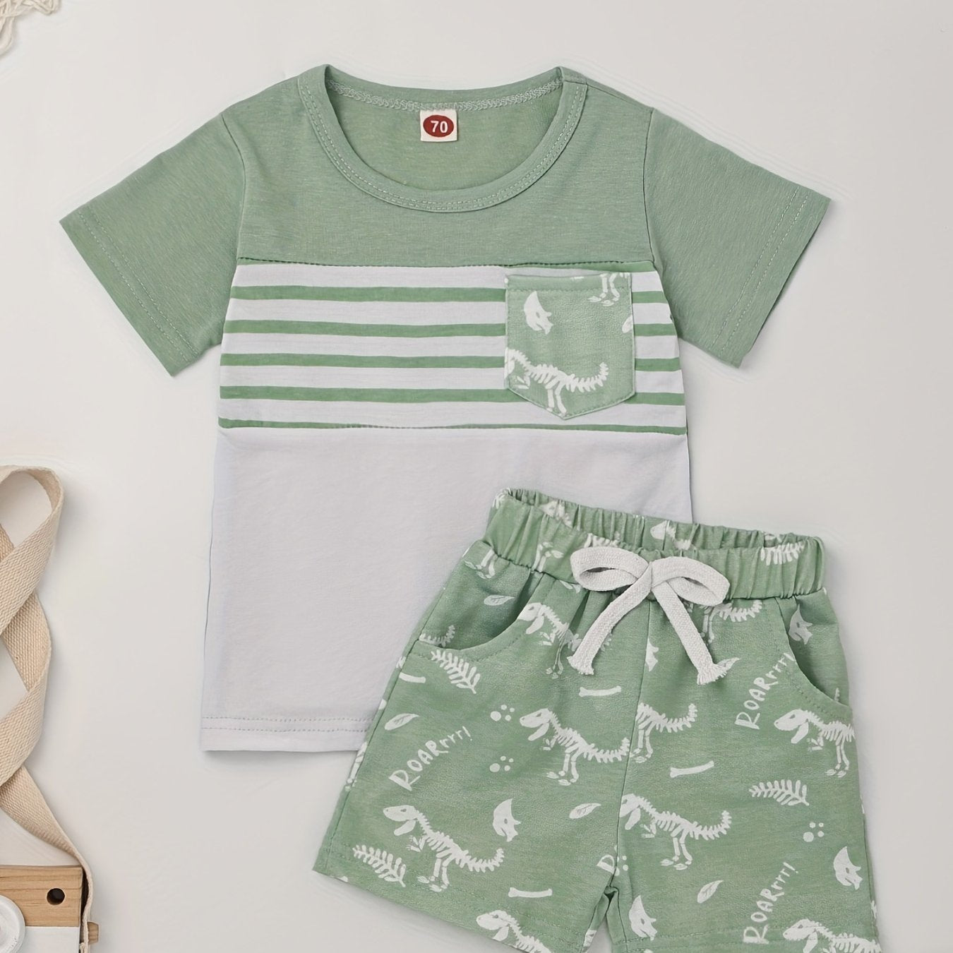 2pcs Baby Boys Dinosaur Skull T shirt & Shorts Set
