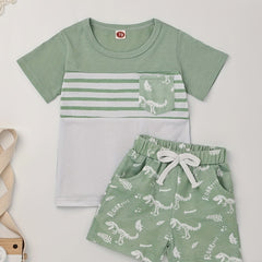 2pcs Baby Boys Dinosaur Skull T shirt & Shorts Set