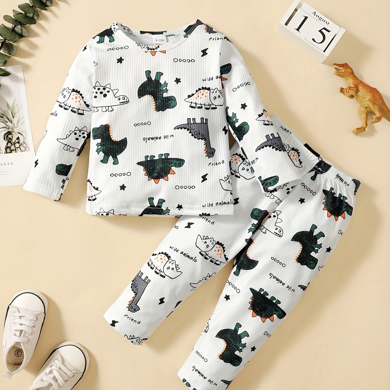 2pcs Baby Boys Dinosaur T-shirt & Pants Set for Spring & Autumn Toddler