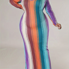 Colorblock Long Sleeve Maxi Bodycon Dress
