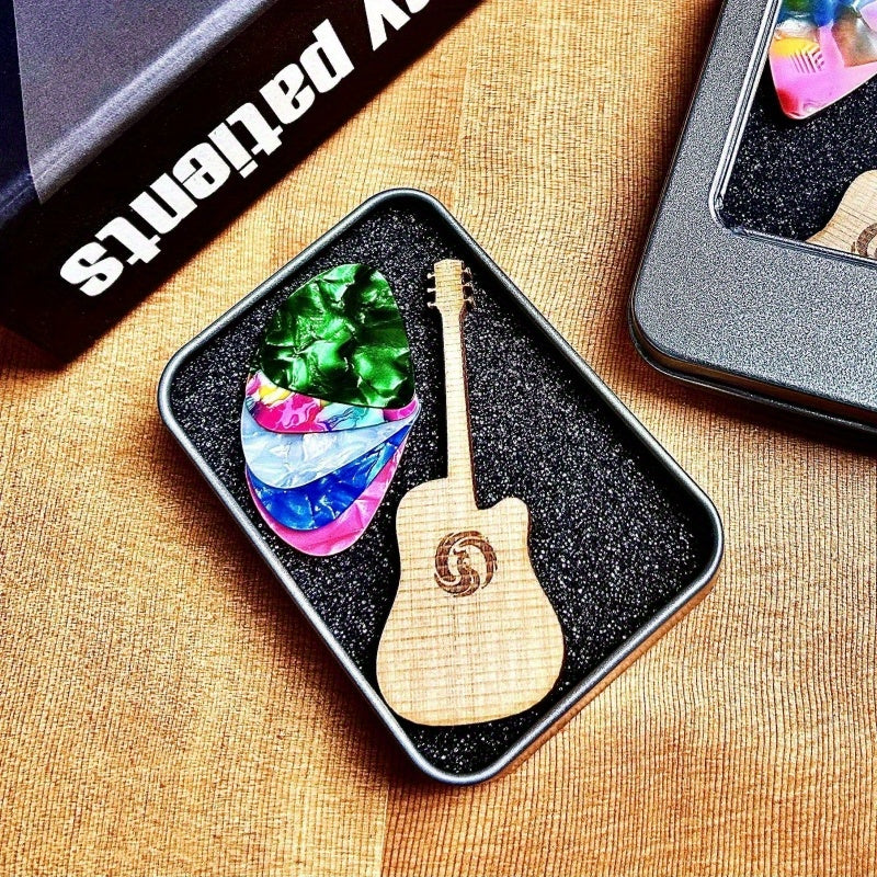 15pcs Celluloid Guitar Picks with Storage Box + 3pcs 0.46, 0.71, 0.96mm Picks