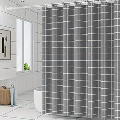 Grey Checkered Shower Curtain PEVA Material Waterproof