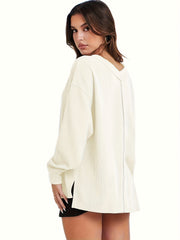 Solid Long Sleeve V Neck Knit Top