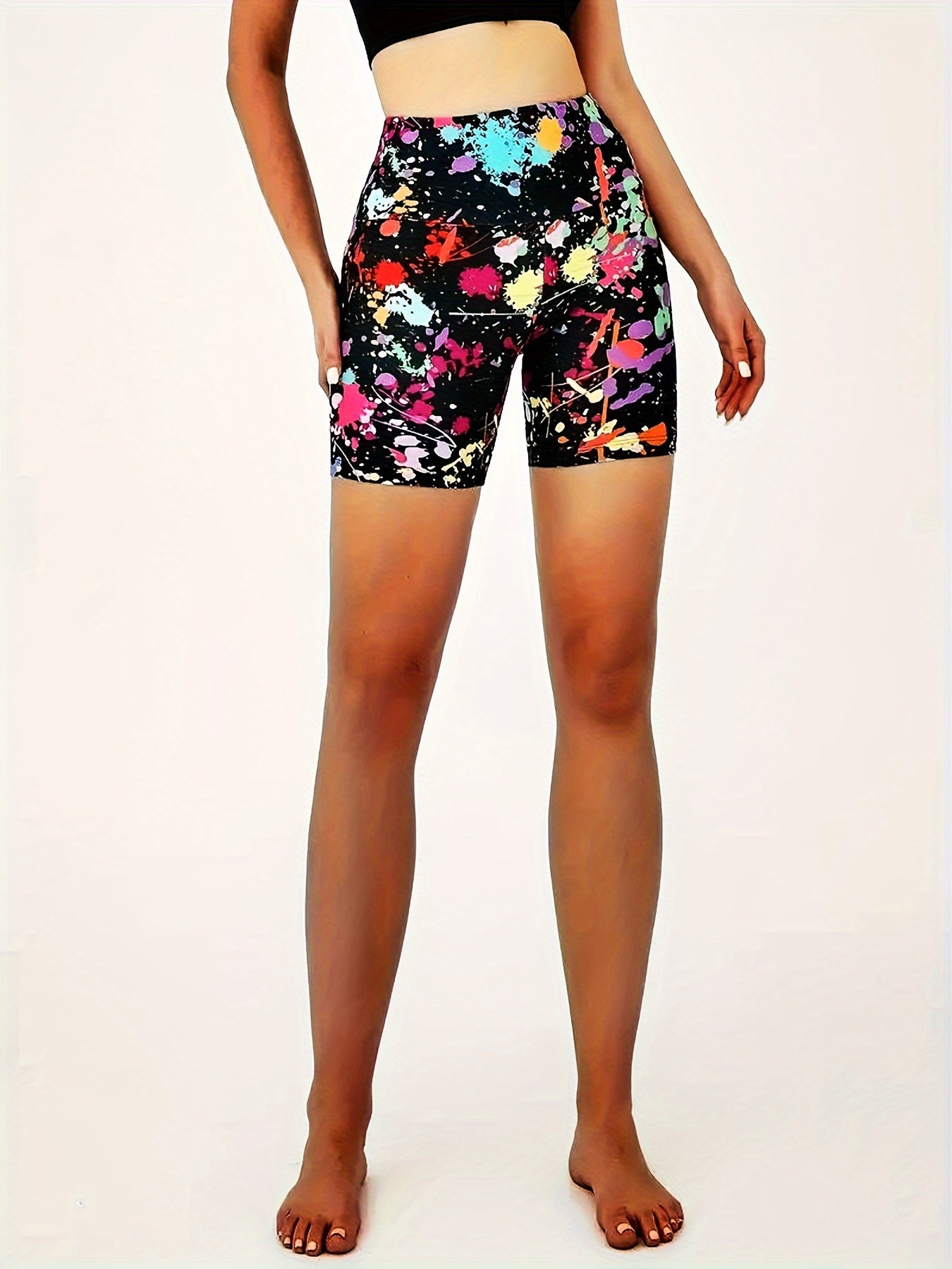 Colorful Print High Waist Biker Shorts for Women