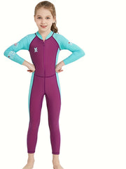 Girl's Zip Up Swimsuit Long Sleeve Surfing Suit Kid's Swimwear