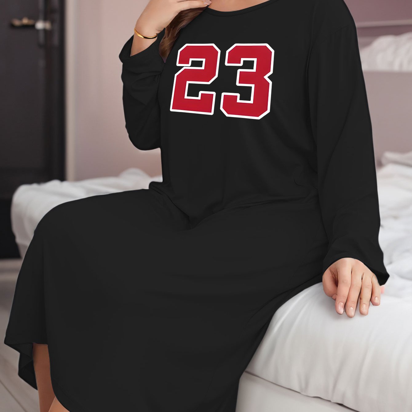 Long Sleeve Number Graphic Tee Dress