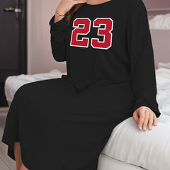 Long Sleeve Number Graphic Tee Dress