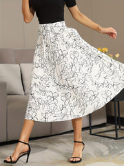 Floral Print Pleated Skirt Elastic Waist Skirt Spring & Summer