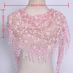 Floral Scarf Lace Hollow Out Solid Tassel Shawl Triangular Scarf