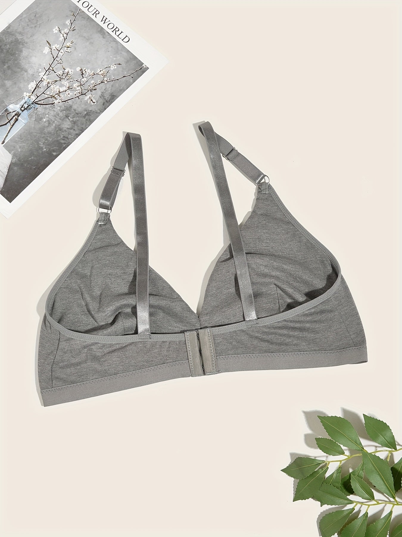 Plus Size Casual Bra Women's Plus Solid Wireless Medium Stretch Triangle Bra