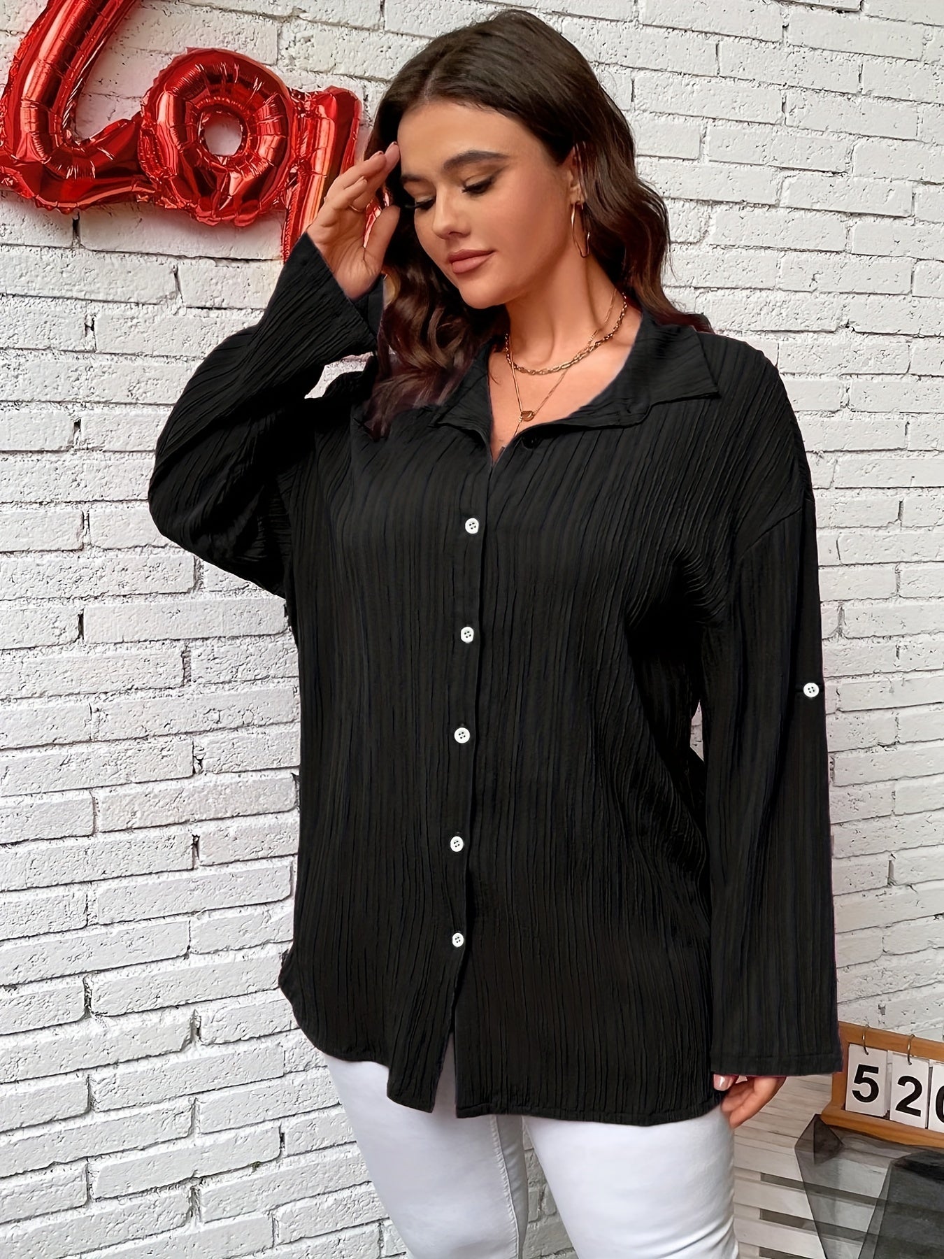 Ribbed Long Sleeve Button-Up Shirt