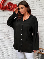 Ribbed Long Sleeve Button-Up Shirt