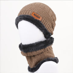 Men's Wool Knitted Plus Fleece Thick Hat Scarf