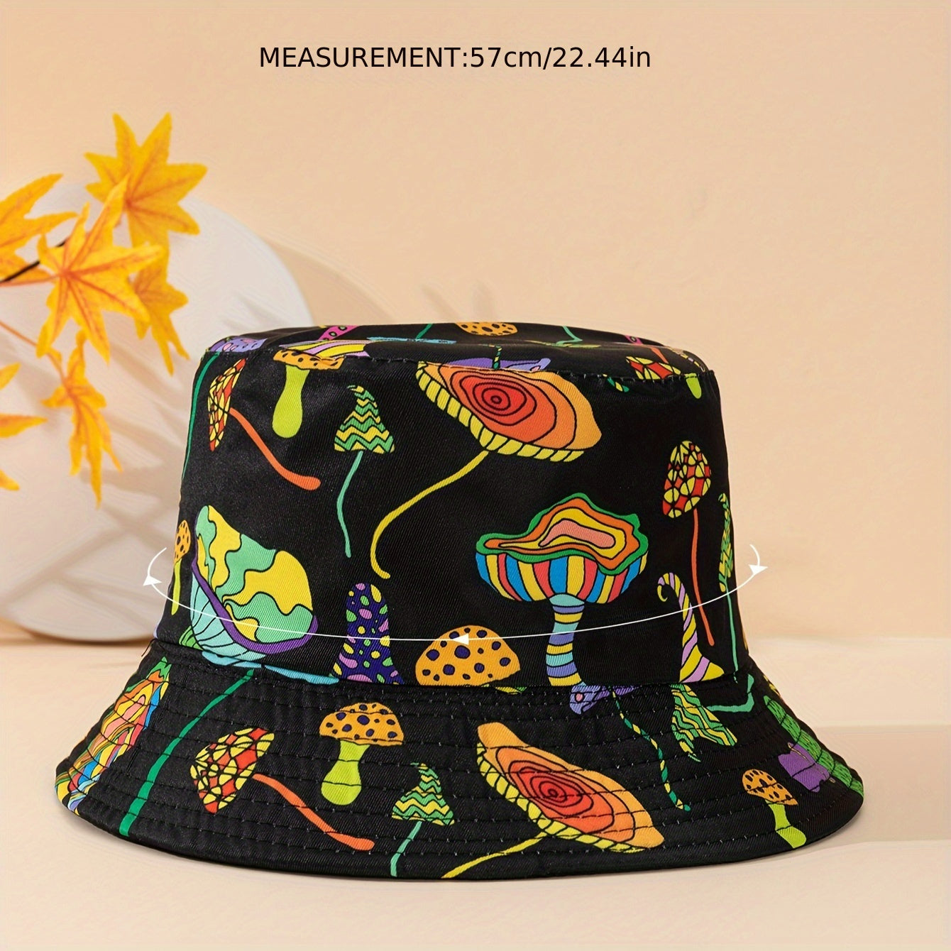 Men's Mushroom Print Bucket Hat Lightweight Breathable Sun Fishing Beach Hat