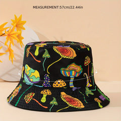 Men's Mushroom Print Bucket Hat Lightweight Breathable Sun Fishing Beach Hat