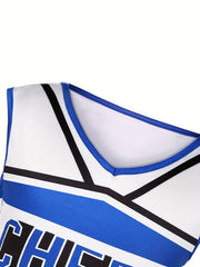 Girls Cheerleader Uniform Set V Neck Sleeveless Top Pleated Skirt Comfy Outfits