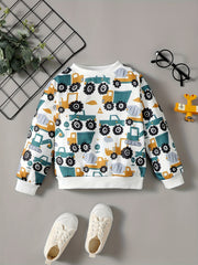 Cute Cartoon Car Print Long Sleeve Sweatshirt for Toddler Boys