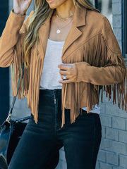Tassel Cropped Jacket Open Front Long Sleeve Outerwear