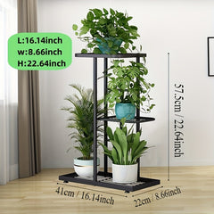 3-Layer Wrought Iron Flower Rack, 4 Pots, Balcony Succulent Plants