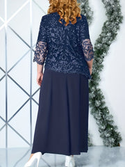Casual Dress Women's Plus Floral Lace Layered Sleeve Dress