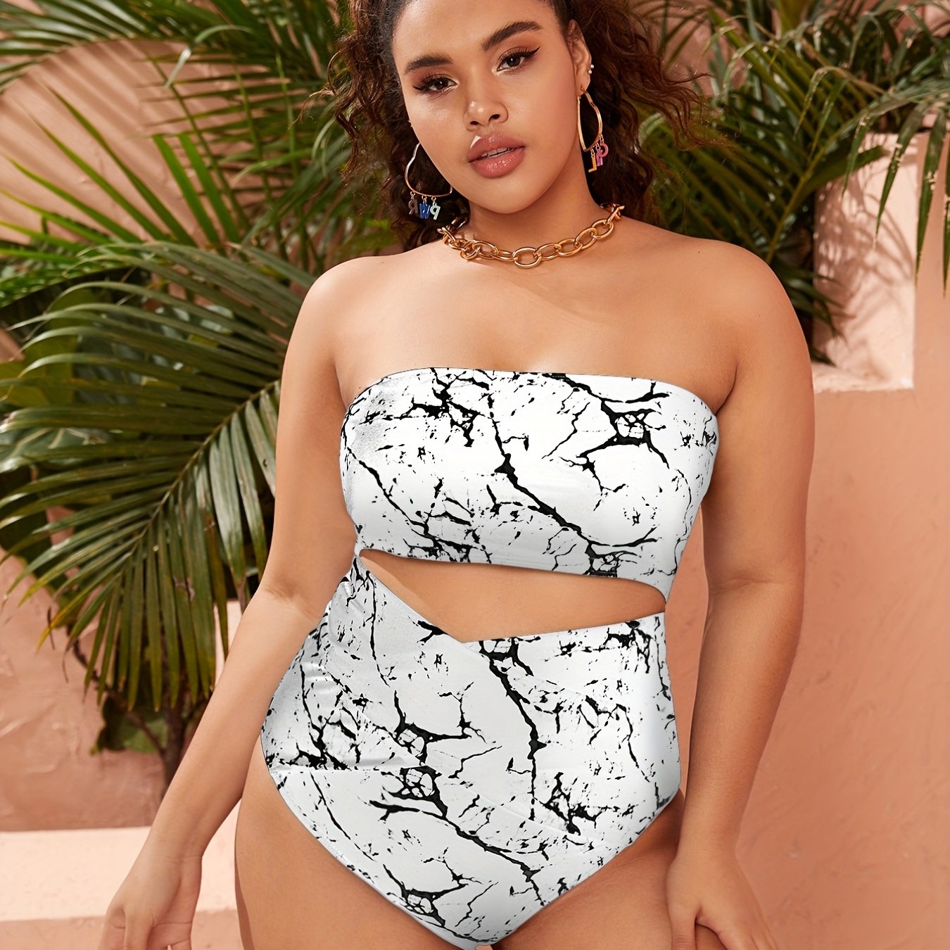 Snakeskin Print Bikini Set - Bandeau Top & High Rise Briefs
