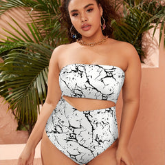 Snakeskin Print Bikini Set - Bandeau Top & High Rise Briefs