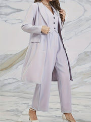 Long Length Blazer Sleeveless Vest Wide Leg Pants Outfit