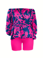 Allover Print Off Shoulder Top & Shorts Set
