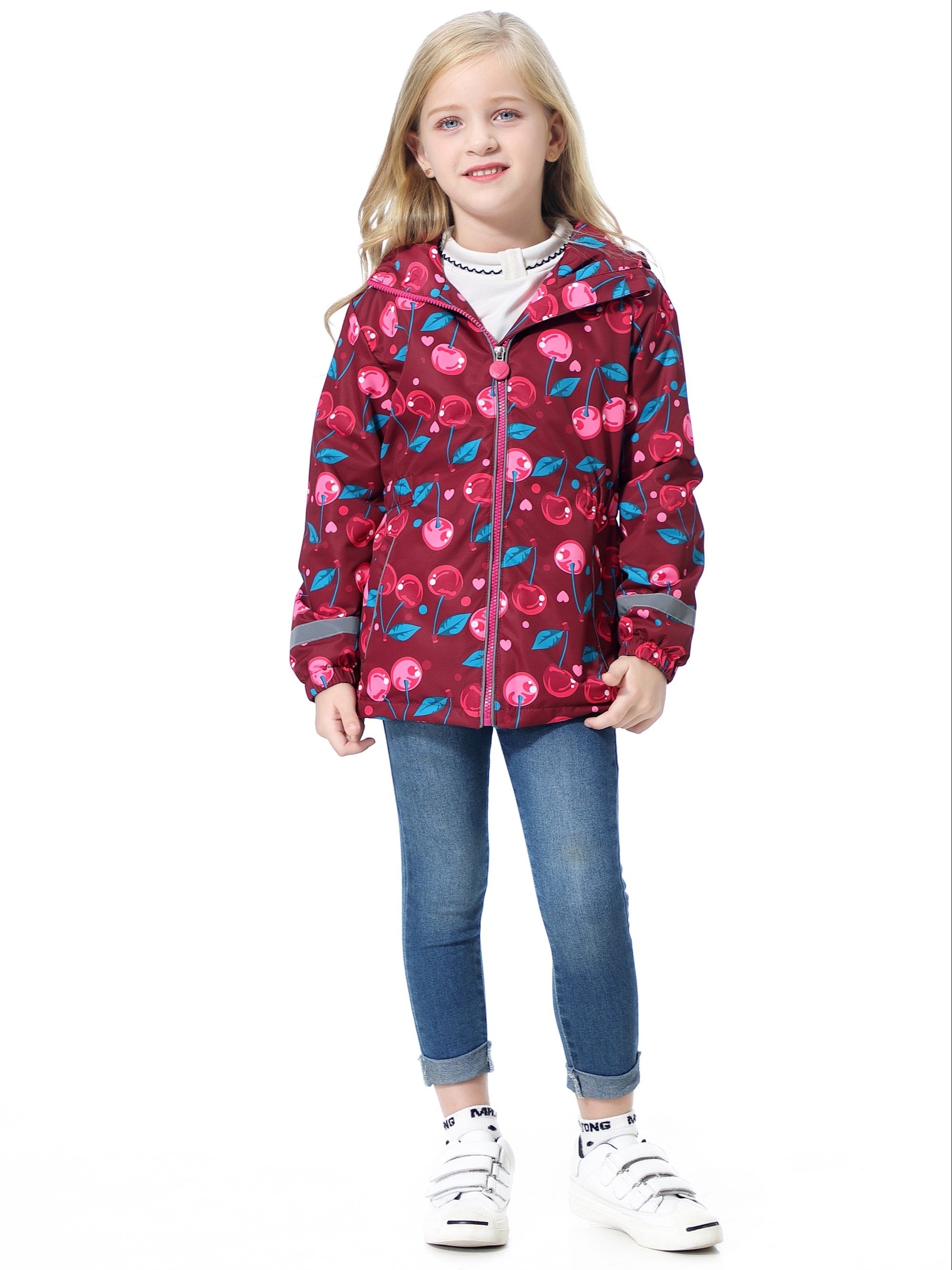 Girls Breathable Lightweight Waterproof Windproof Hooded Jacket
