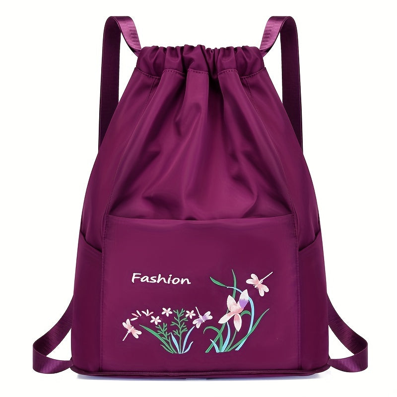 Floral Print Drawstring Backpack Lightweight Storage Rucksack Travel Bag