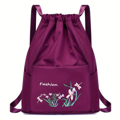 Floral Print Drawstring Backpack Lightweight Storage Rucksack Travel Bag