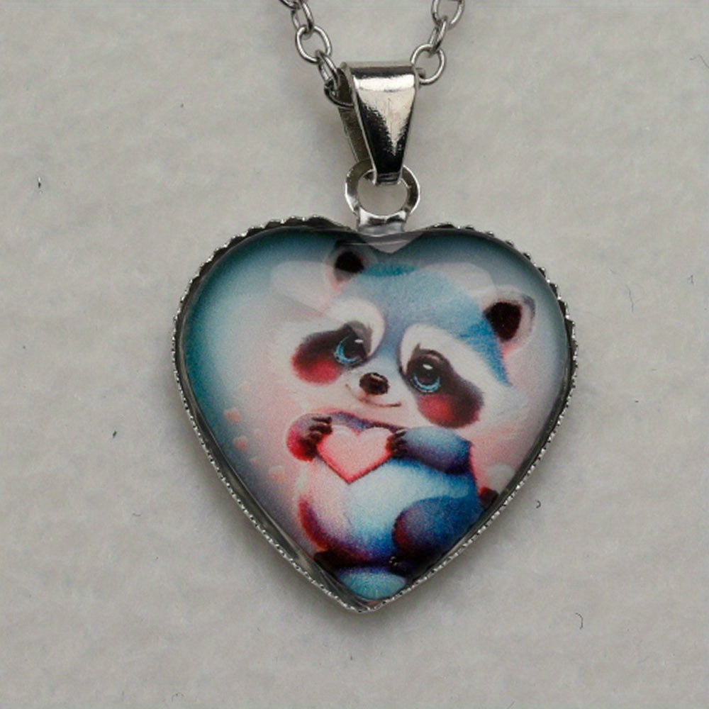 Little Raccoon's Love Animal Detail Heart Pendant Necklace Gift
