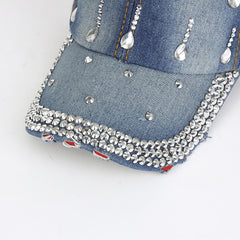 Rhinestone Decor Ripped Baseball Cap Distressed Sun Hat