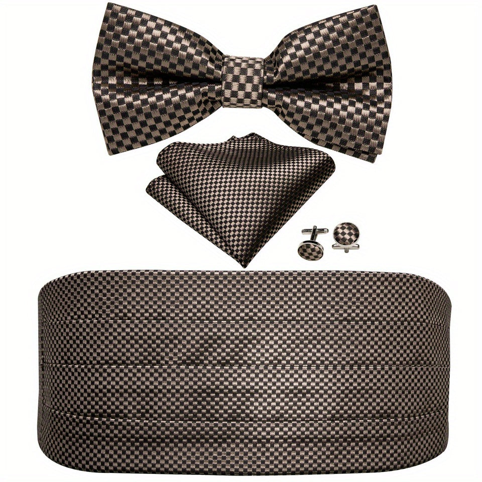 Barry Wang Men's Cummerbund Bowtie Set Silk Paisley Floral Pre-tied