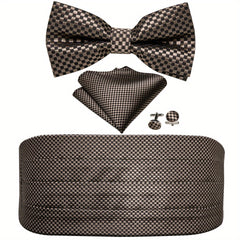 Barry Wang Men's Cummerbund Bowtie Set Silk Paisley Floral Pre-tied