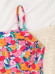 Floral Print Lace Up Side One Piece Bathing Suit