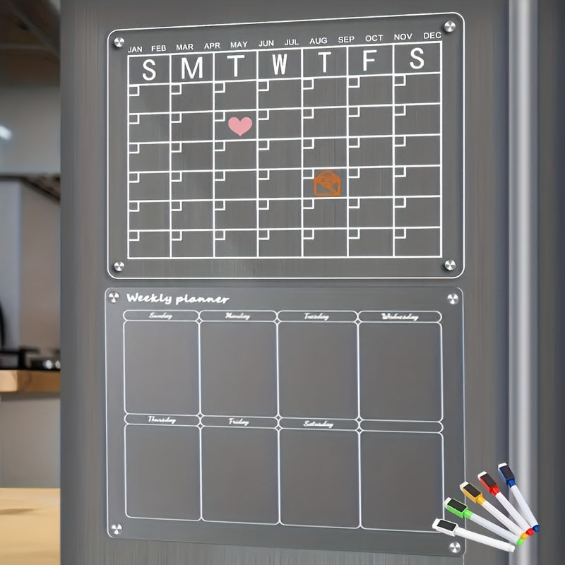 2pcs Acrylic Magnetic Calendar for Fridge | Reusable Whiteboard Planner