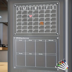 2pcs Acrylic Magnetic Calendar for Fridge | Reusable Whiteboard Planner