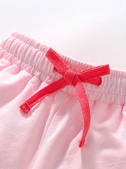 Toddler Girls Cloud Rainbow Embroidered Bow Elastic Waist Cotton Shorts