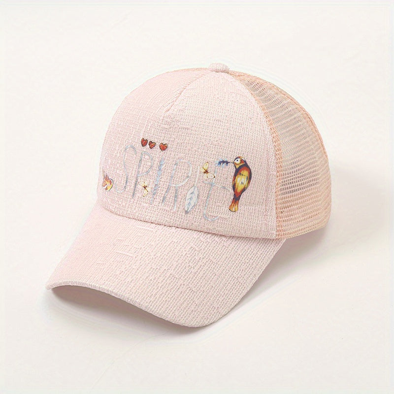 Glitter Print Mesh Trucker Hat Cotton Sunshade Baseball Cap