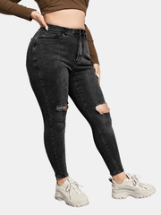 Solid Button Fly Ripped High Rise Skinny Jeans