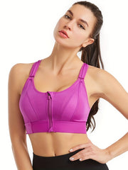 Zip-Up Sports Bra Round Neck Medium Stretch Padded