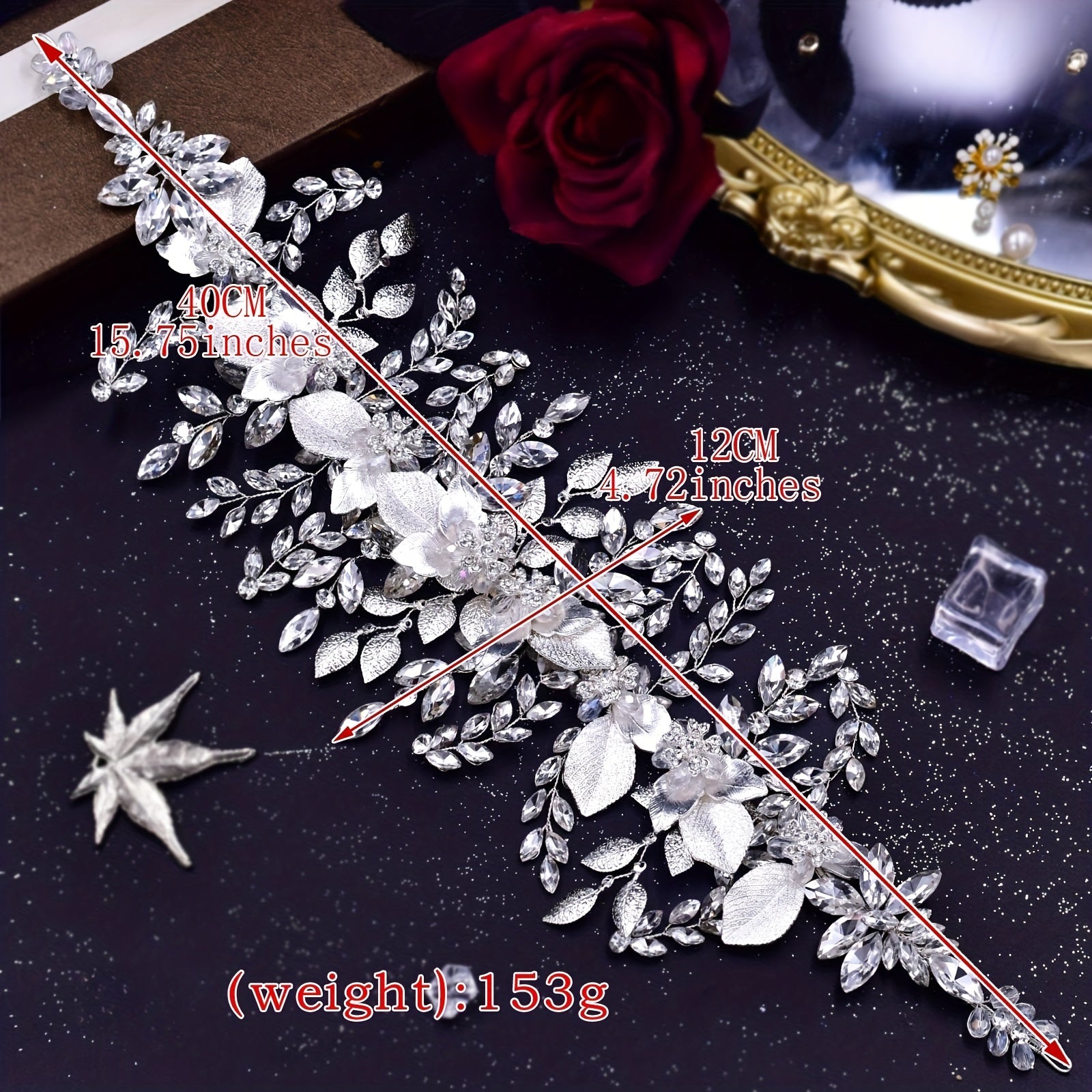 Rhinestone Decorative Hair Band With Alloy Leaves Stylish Headwear