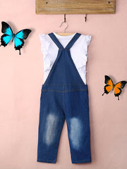 Toddler Girls Ruffle Trim Top & Denim Overalls Set