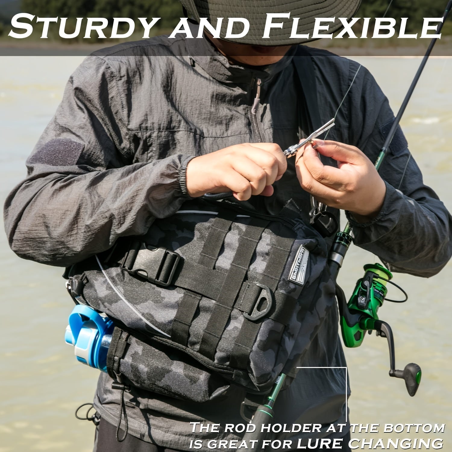 Ghosthorn Fishing Backpack with Rod Holder Tackle Sling Bag for Men