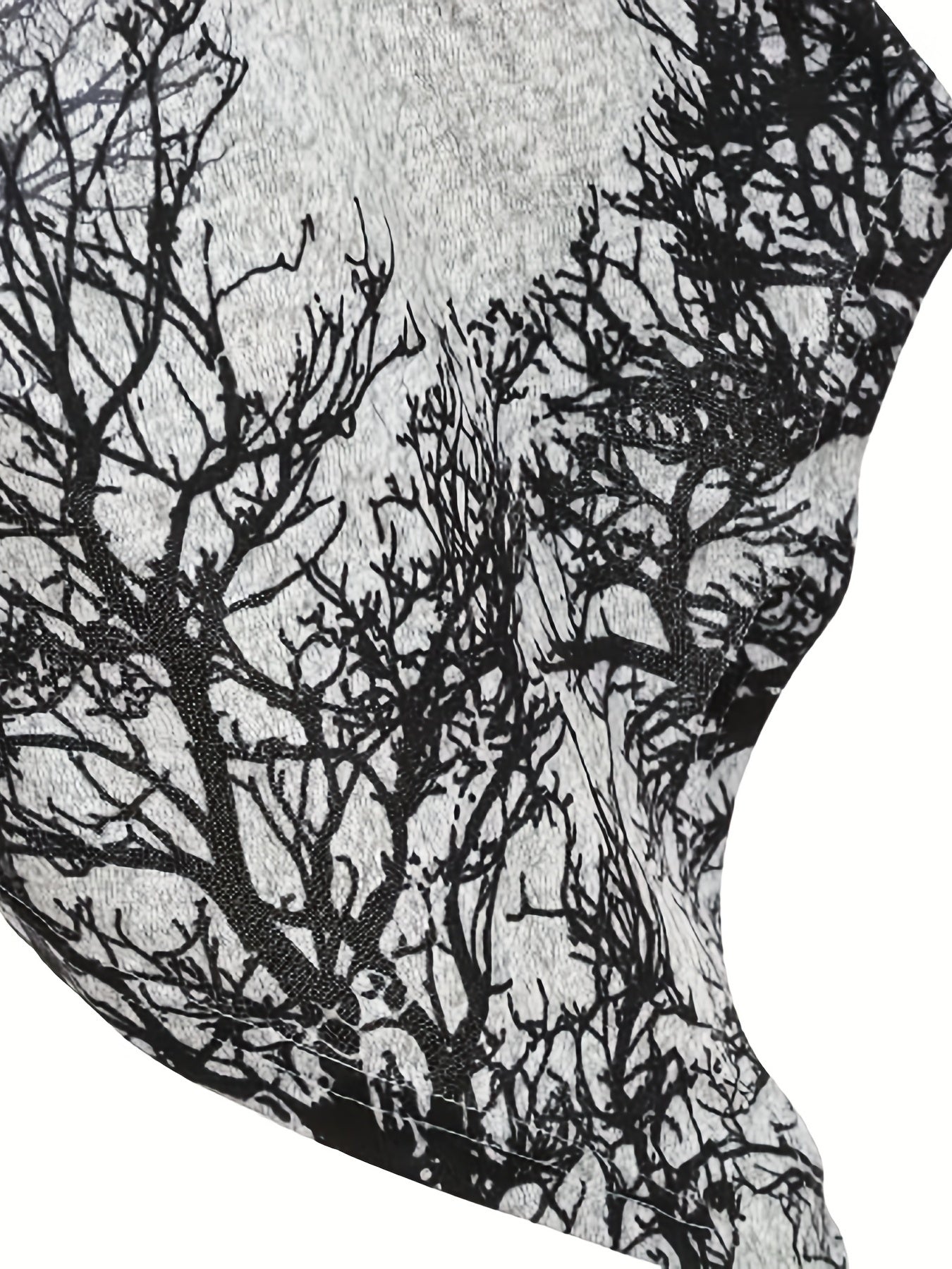 Tree Print Drawstring Hooded Dress Casual Long Sleeve Dress For Spring & Fall